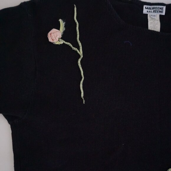 Vintage Maureene Keene Black Knit 3D Floral Vine Pullover Tunic One Size - Picture 8 of 10